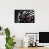 Female Firefighter Red Line American Flag Tribute Poster (Thuiskantoor)