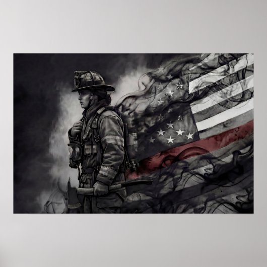 Female Firefighter Red Line American Flag Tribute Poster (Voorkant)