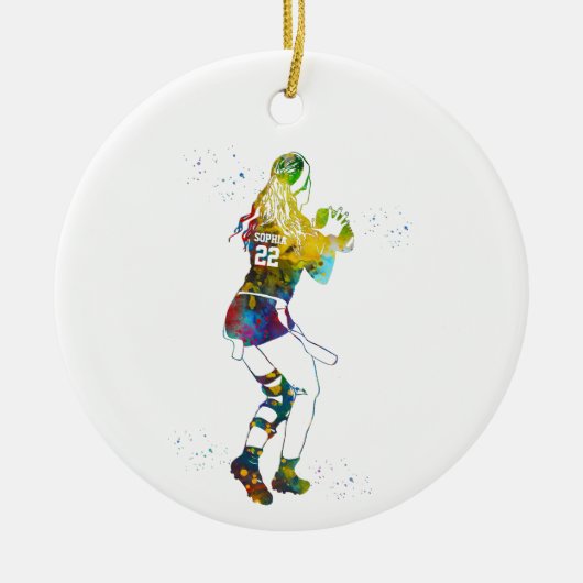 Female Flag Football Player Keramisch Ornament (Voorkant)