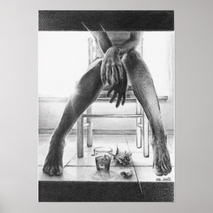 Female legs, glass and rose Pencil drawing art Poster