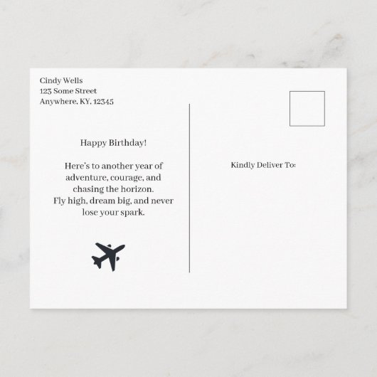 Female Pilot Black Sketch Girl Aviation Birthday Briefkaart (Achterkant)