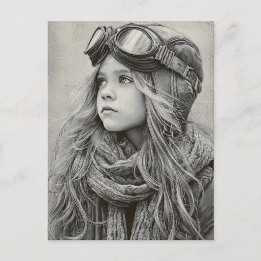 Female Pilot Black Sketch Girl Aviation Birthday Briefkaart (Voorkant)