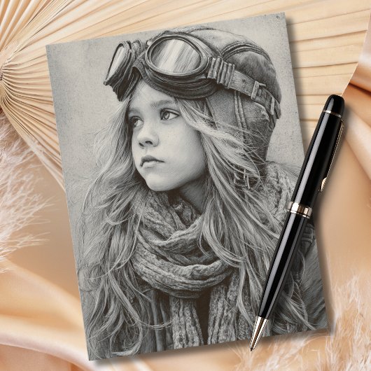 Female Pilot Black Sketch Girl Aviation Birthday  Briefkaart