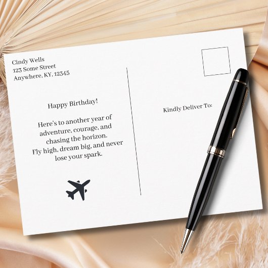 Female Pilot Black Sketch Girl Aviation Birthday Briefkaart