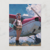 Female Pilot Portrait Fun Kawaii Aviation Birthday Briefkaart (Voorkant)