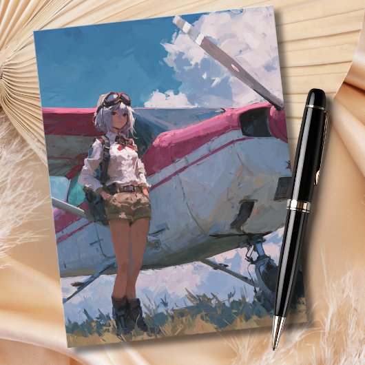 Female Pilot Portrait Fun Kawaii Aviation Birthday Briefkaart