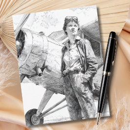 Female Pilot Portrait Sketch Fun Aviation Birthday Briefkaart