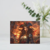 Female Pirate Before Burning Ship Fantasy Painting Briefkaart (Staand voorkant)