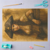 Female Pirate with Rum Barrel Vintage Nautical  Tissuepapier (Craft)