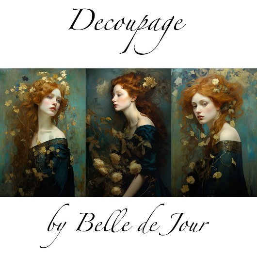 Female portrait Art Nouveau gold accents Decoupage Inpakpapier Vel