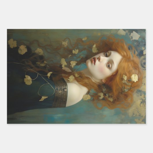 Female portrait Art Nouveau gold accents Decoupage Inpakpapier Vel (Voorkant)