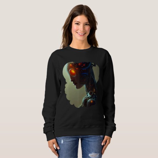 Female Robot Sci Fi Cyborg Unique Futuristic Digit Trui (Voorkant volledig)