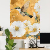 female ruby-throated hummingbird white blossoms poster (Thuiskantoor)