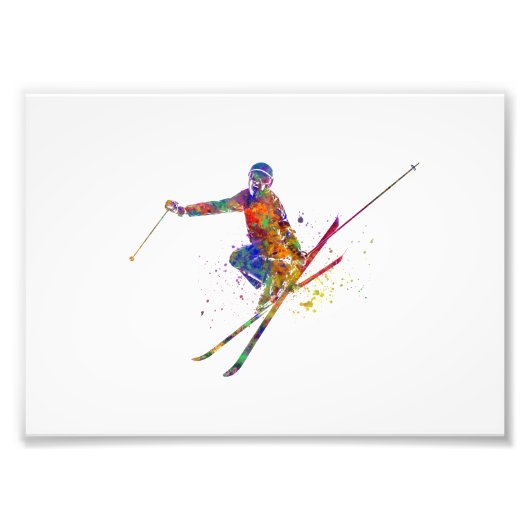 Female skier in watercolor foto afdruk (Voorkant)