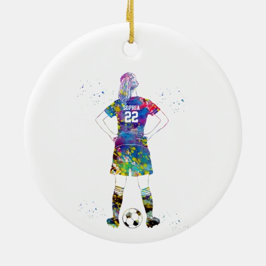 Female Soccer Player  Keramisch Ornament (Achterkant)