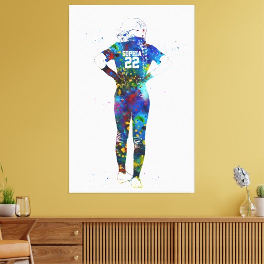 Female Softball Player Canvas Afdruk (Insitu (Woonkamer))