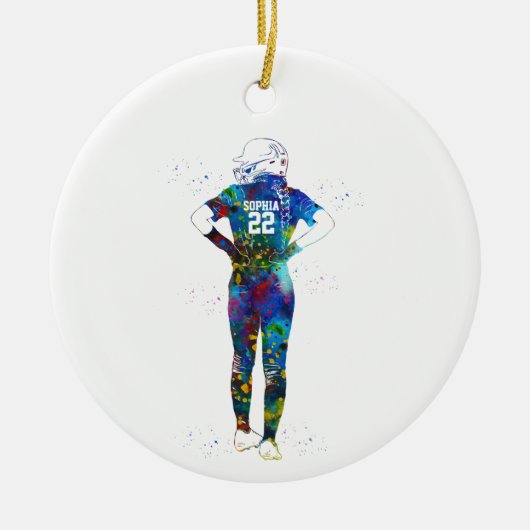 Female Softball Player Keramisch Ornament (Voorkant)