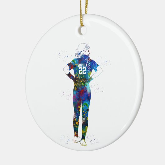 Female Softball Player Keramisch Ornament (Links)