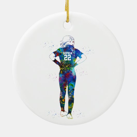 Female Softball Player Keramisch Ornament (Achterkant)