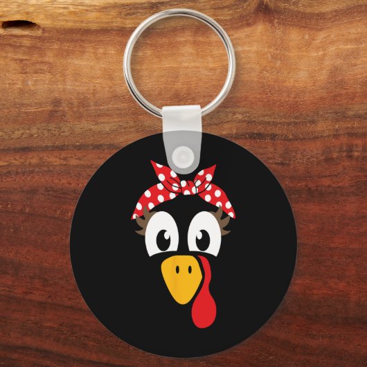 Female Turkey With Headbynd For Thanksgiving Girls Sleutelhanger (Voorkant)
