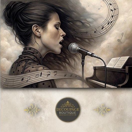 Female Vocalist with Piano & Music Staff Decoupage Tissuepapier
