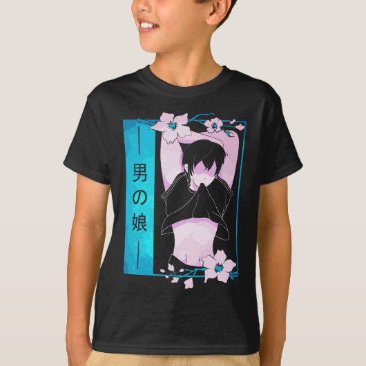 Femboy Anime Boy Japans pasteeltje Gothic esthetis T-shirt (Voorkant)