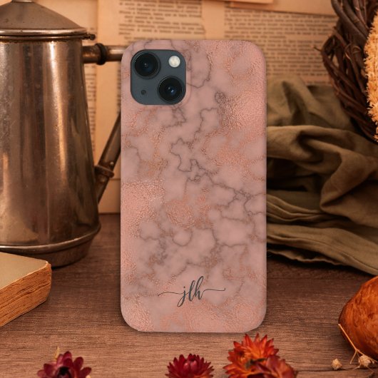 Femiknine Roos marmer en metallisch met monogram Case-Mate iPhone Case