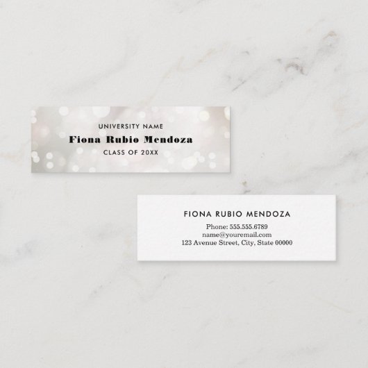 Femine White Bokeh Pearl Afstuderen Name Insert Mini Visitekaartje (Voorkant / Achterkant)