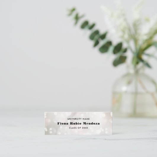 Femine White Bokeh Pearl Afstuderen Name Insert Mini Visitekaartje (Staand voorkant)