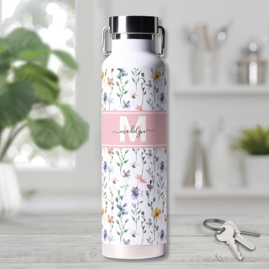 Feminien Boho Botanisch Schrift Monogram Waterfles