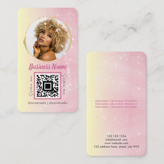 Feminin Social Media Roos Gold Pink Glitter Visitekaartje (Voorkant / Achterkant)