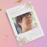 Feminine 50th Birthday Foto Uitnodiging<br><div class="desc">Viel haar grote 5-0 in stijl met deze mooie feministische 50ste verjaardag fotouitnodiging! Een elegant roze bloemontwerp maakt het perfect voor elke feministische viering. Upload uw favoriete foto en voeg in uw gebeurtenisdetails toe om het uw te maken. Nodig uw gasten uit om samen met u haar speciale mijlpaal te...</div>