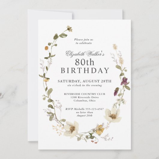 Feminine 80th Birthday Party Kaart (Voorkant)