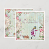 Feminine Alice in Wonderland Shabby Chic Birthday Kaart (Voorkant / Achterkant)