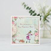 Feminine Alice in Wonderland Shabby Chic Birthday Kaart (Staand voorkant)