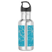 Feminine Aqua Blue Swirl - Gepersonaliseerd Waterfles (Achterkant)