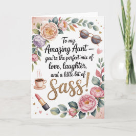 Feminine Birthday Card with Floral and Glitter Kaart