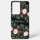  Feminine Black Botanische Florenz Rozen Samsung Galaxy Hoesje (Achterkant)