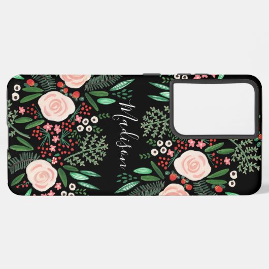  Feminine Black Botanische Florenz Rozen Samsung Galaxy Hoesje (Linkerkant)