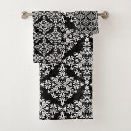 Feminine Black en White Damask Pattern Bad Handdoek