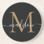 Feminine Black Gold Monogram script elegant modern Zandsteen Onderzetter<br><div class="desc">Feminine Black Gold Monogram Script Elegant modern Onderzetter</div>