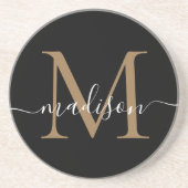 Feminine Black Gold Monogram script elegant modern Zandsteen Onderzetter (Voorkant)