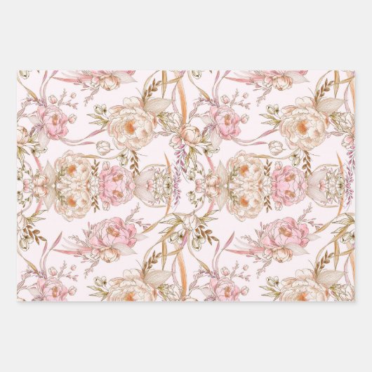  feminine bleek roze parfumestrepen & floraal inpakpapier vel (Voorkant)