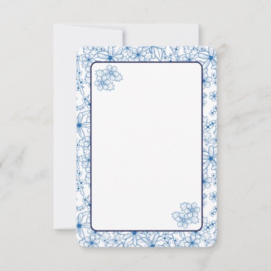Feminine Blue Floral Pattern, Blank Bedankkaart (Achterkant)