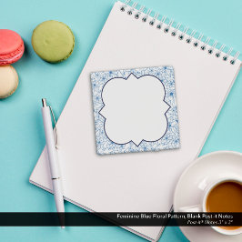 Feminine Blue Floral Pattern, Blank Post-it® Notes