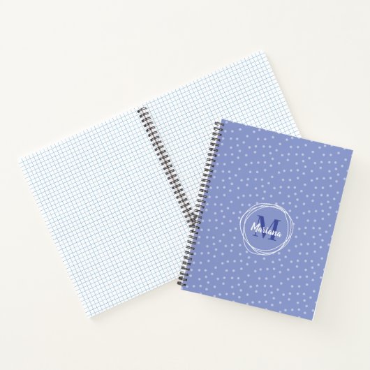 Feminine Blue Stippen Pattern Monogram Notitieboek (Binnen)