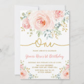 Feminine Blush Bloemen Roos Meisje 1e Verjaardag P Kaart (Voorkant)