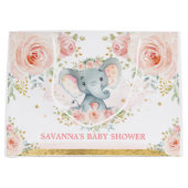 Feminine Blush Elephant Floral Baby shower Groot Cadeauzakje (Voorkant)