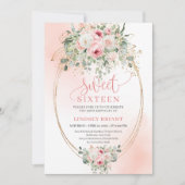 Feminine Blush Floral Gold Sweet 16 Invitation Kaart (Voorkant)