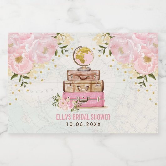 Feminine Blush Flower Travel Vrijgezellenfeest Fav Sparkling Wijnetiket (Enkel label)